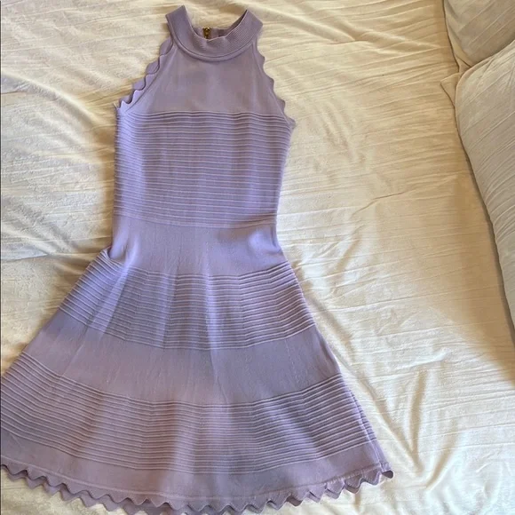 Lavender Ribbed Mock Neck Sleeveless Dress - Picture 1 of 5